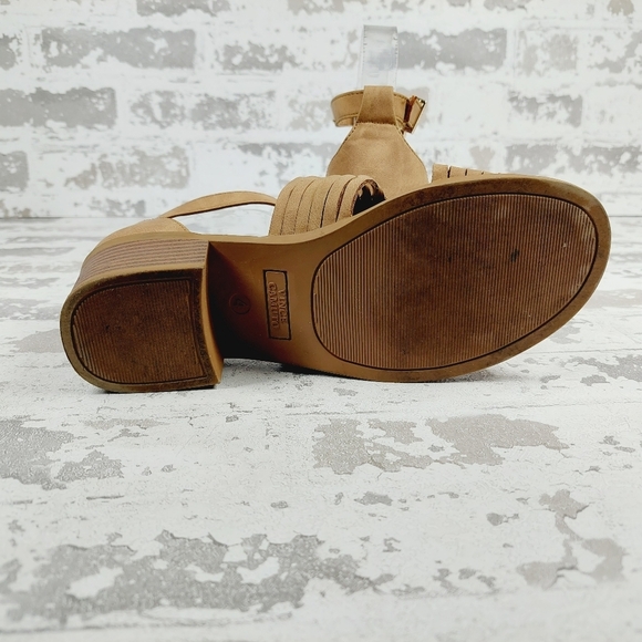 Vince Camuto Tan Faux Leather Block Heel Ankle Strap Sandals E538 - Picture 8 of 12